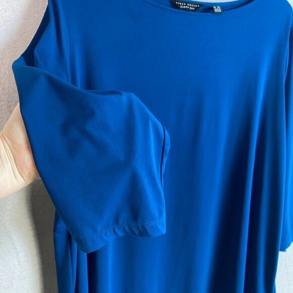 Susan Graver Womens Liquid Knit Tunic Top Size 2X Asymmetric Stretch Mature Blue - Picture 4 of 12